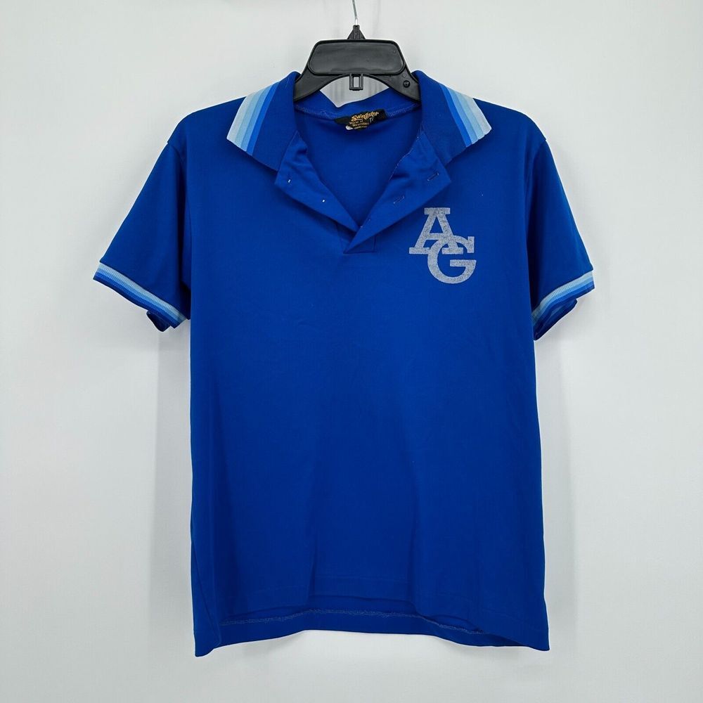 Vtg 80s Swingster Polo Shirt Mens Large Blue AG Sports Golf Retro Outdoor Tennis